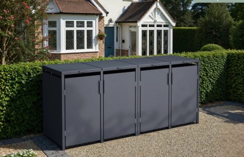 Anthracite Solid Panel Galvanized Steel Wheelie Bin Cover | Quad 4